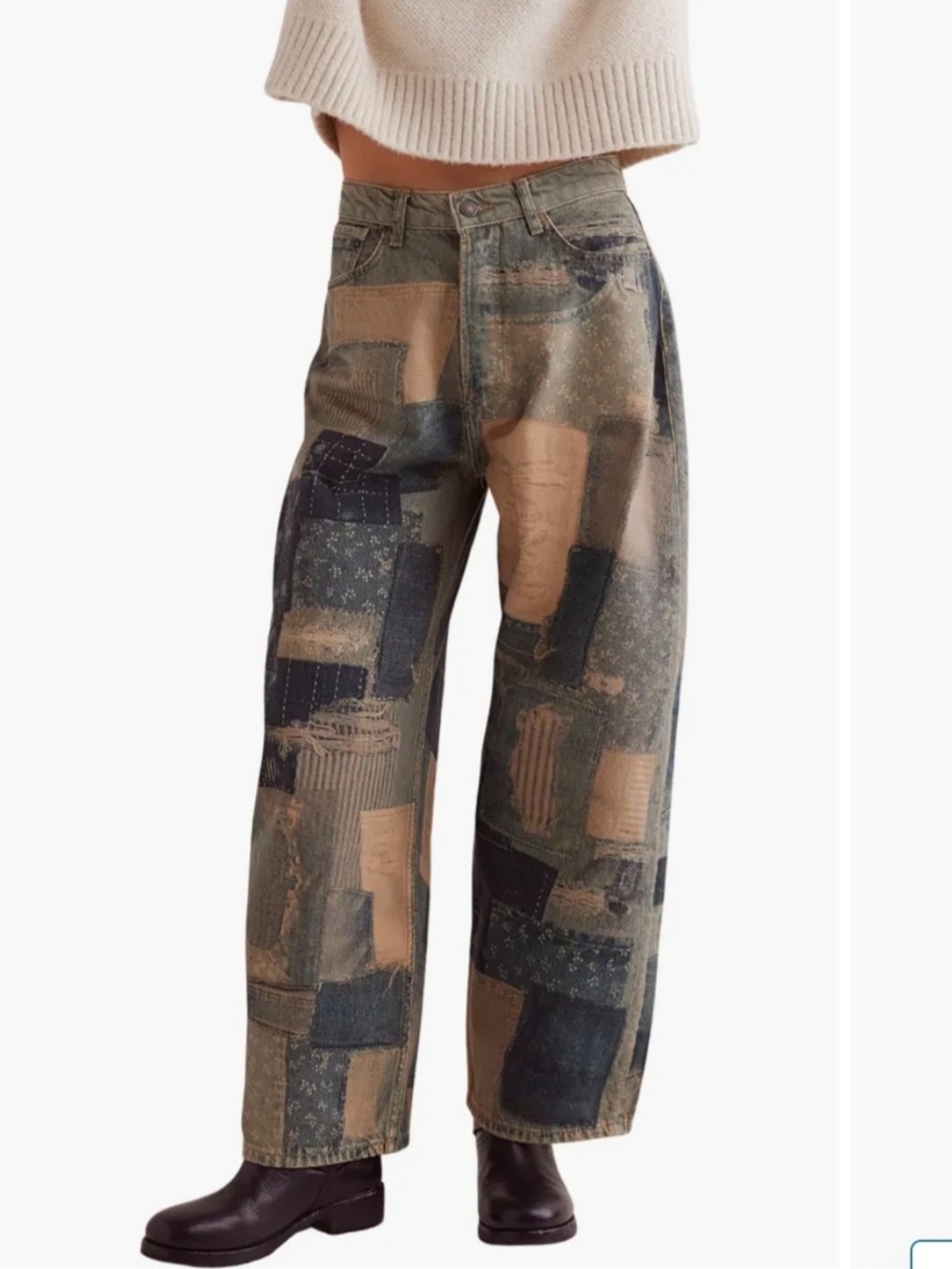 We The Free Gray Denim Jeans with Leather Patch